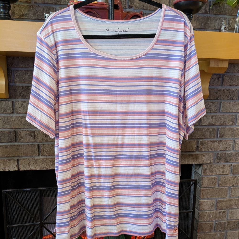 NEW 3X Gloria Vanderbilt Pink and Purple Striped Short Sleeve Tee